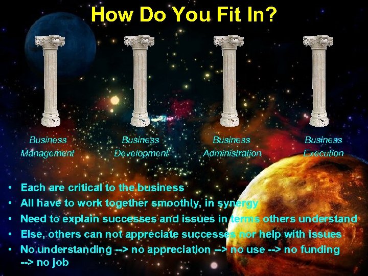 How Do You Fit In? Business Management • • • Business Development Business Administration