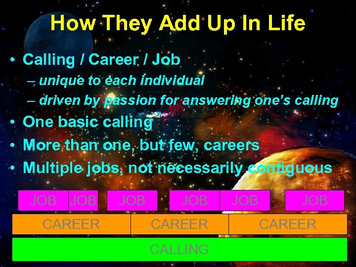 How They Add Up In Life • Calling / Career / Job – unique