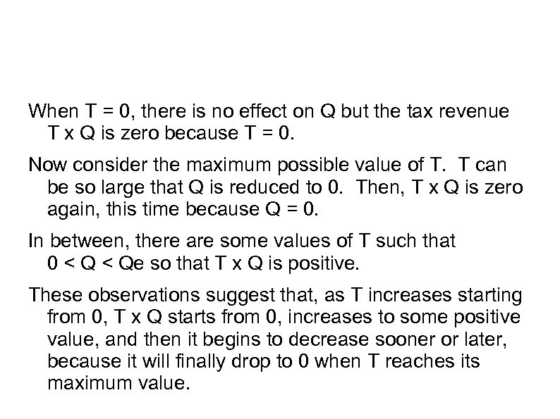 When T = 0, there is no effect on Q but the tax revenue
