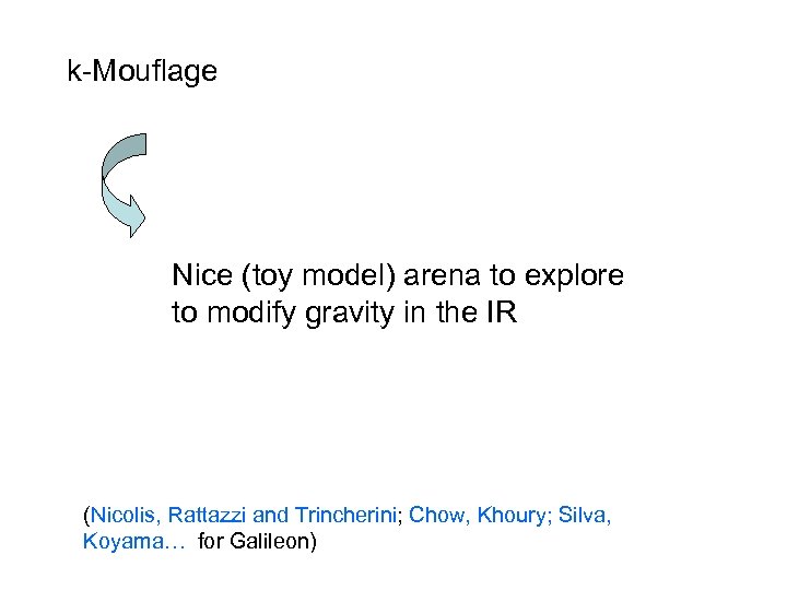 k-Mouflage Nice (toy model) arena to explore to modify gravity in the IR (Nicolis,