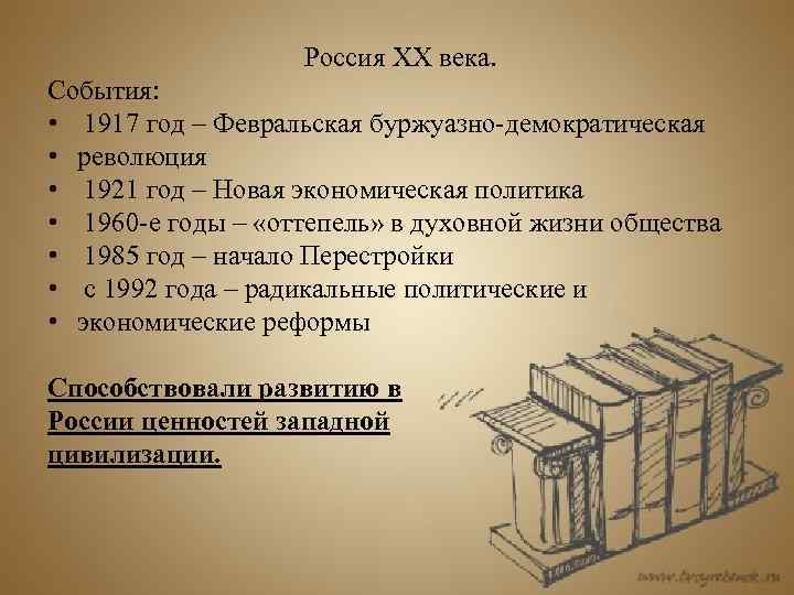Россия XX века. События: • 1917 год – Февральская буржуазно-демократическая • революция • 1921