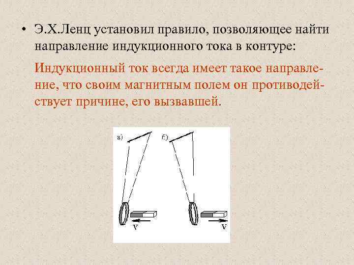  • Э. Х. Ленц установил правило, позволяющее найти направление индукционного тока в контуре: