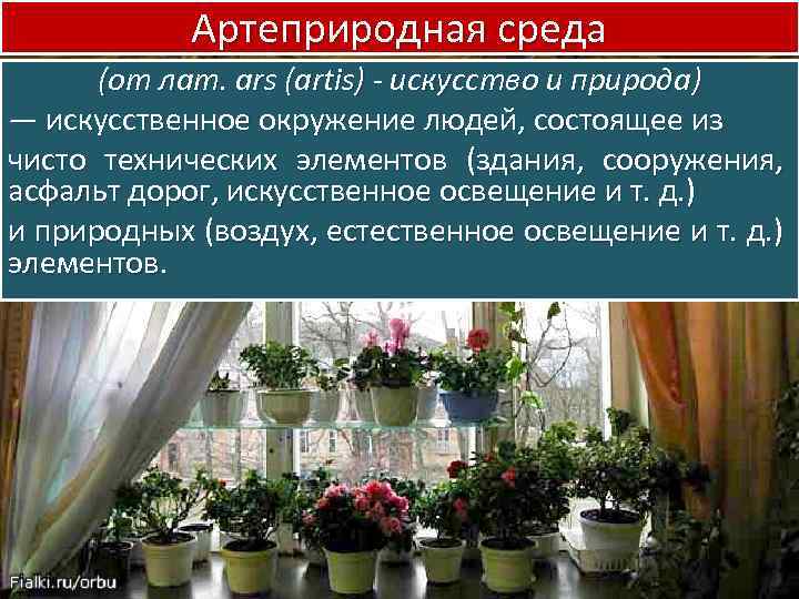 Артеприродная среда (от лат. ars (artis) - искусство и природа) — искусственное окружение людей,