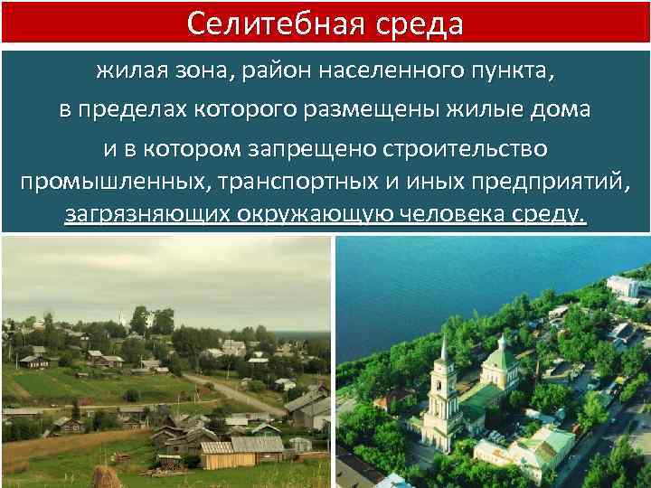 Селитебная среда жилая зона, район населенного пункта, в пределах которого размещены жилые дома и