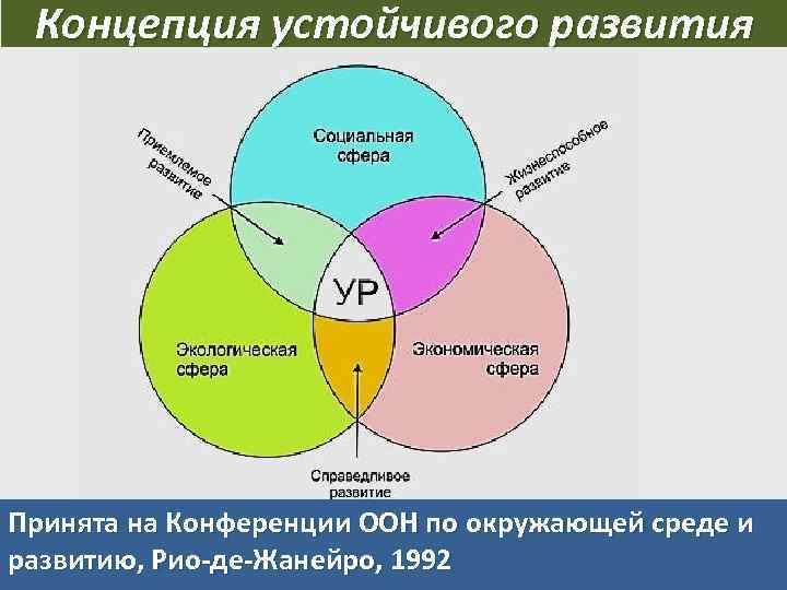 Концепция устойчивого развития Принята на Конференции ООН по окружающей среде и развитию, Рио-де-Жанейро, 1992