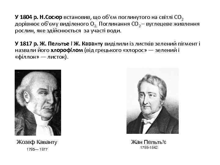 У 1804 р. Н. Сосюр встановив, що об'єм поглинутого на світлі СО 2 дорівнює