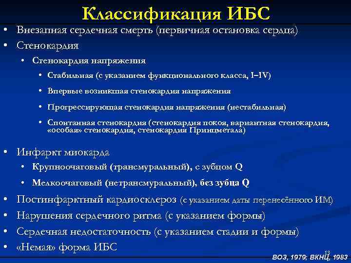 Классификация ИБС • Внезапная сердечная смерть (первичная остановка сердца) • Стенокардия напряжения • Стабильная