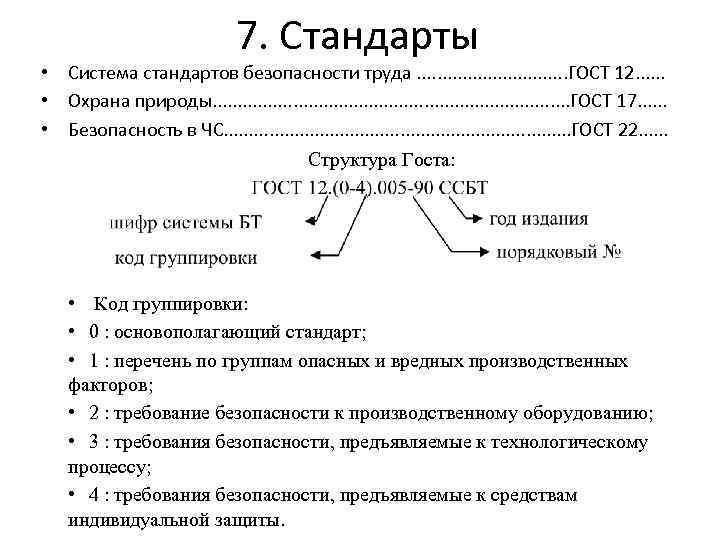 7. Стандарты • Система стандартов безопасности труда. . . . ГОСТ 12. . .