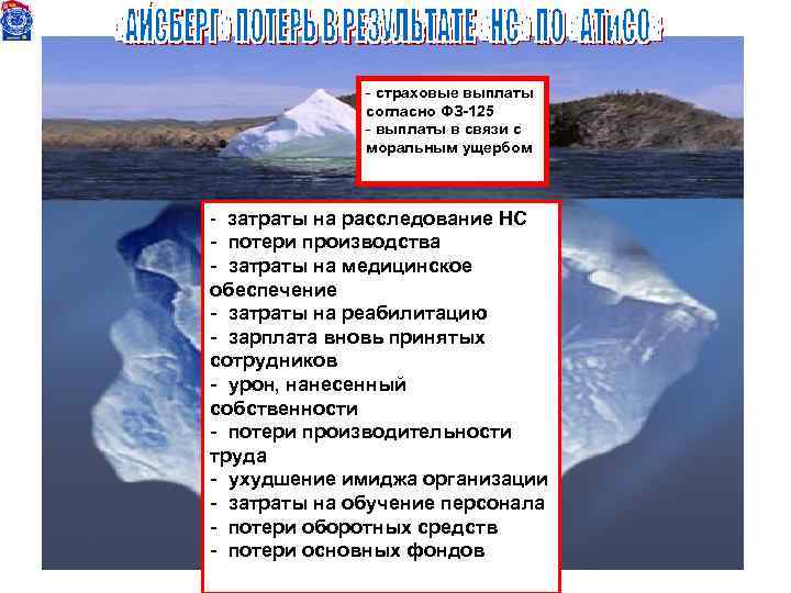 - страховые выплаты согласно ФЗ-125 - выплаты в связи с моральным ущербом - затраты