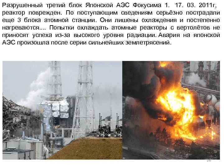 Разрушенный третий блок Японской АЭС Фокусима 1. 17. 03. 2011 г, реактор поврежден. По