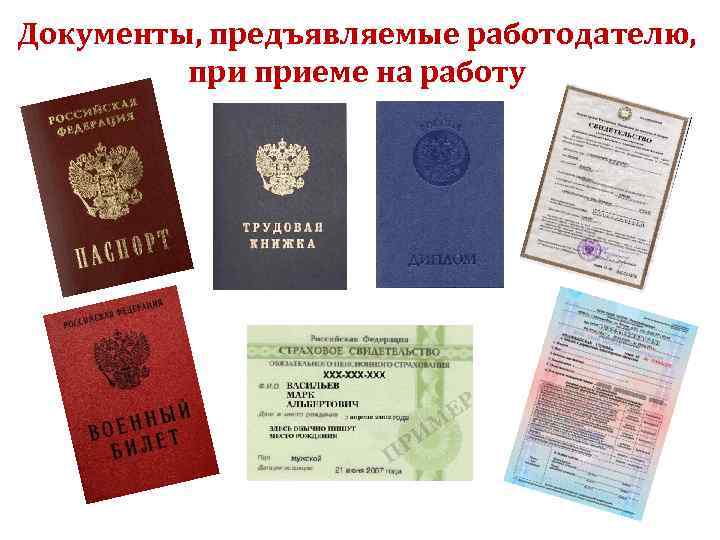 Документы, предъявляемые работодателю, приеме на работу 