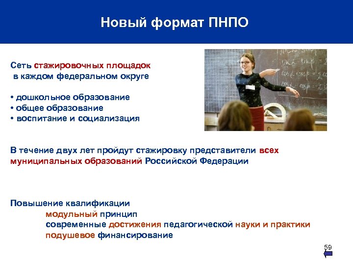 Новый формат ПНПО Сеть стажировочных площадок в каждом федеральном округе • дошкольное образование •