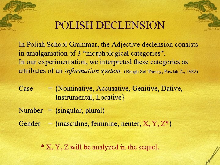 POLISH DECLENSION In Polish School Grammar, the Adjective declension consists in amalgamation of 3