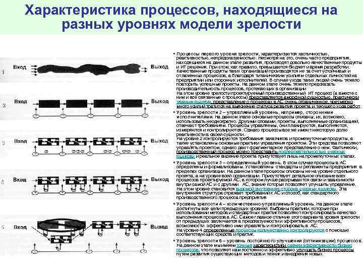 Характеристика процессов, находящиеся на разных уровнях модели зрелости § Процессы первого уровня зрелости, характеризуются