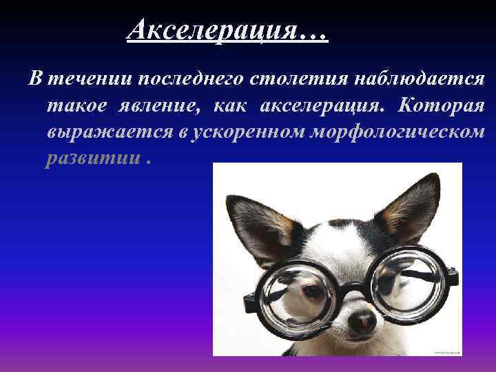 Акселерация… В течении последнего столетия наблюдается такое явление, как акселерация. Которая выражается в ускоренном