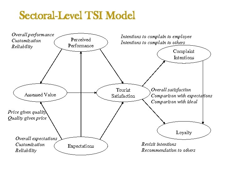 Sectoral-Level TSI Model Overall performance Customization Reliability Perceived Performance Intentions to complain to employee