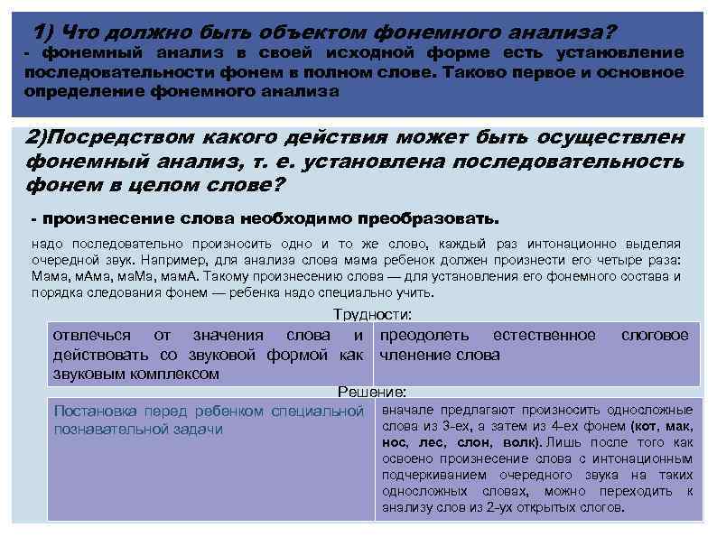 1) Что должно быть объектом фонемного анализа? - фонемный анализ в своей исходной форме
