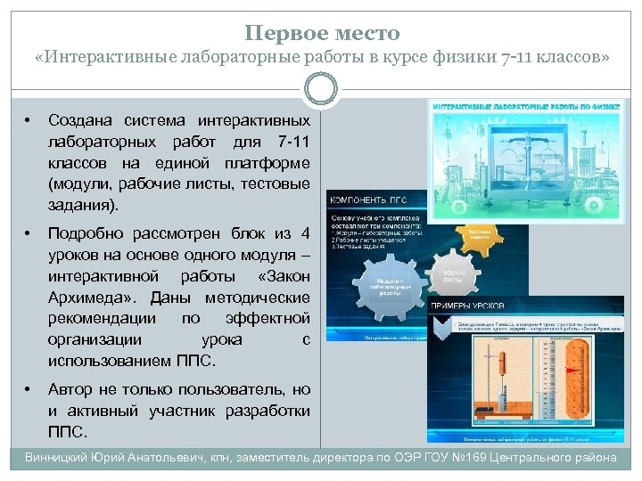 Первое место «Интерактивные лабораторные работы в курсе физики 7 -11 классов» • Создана система