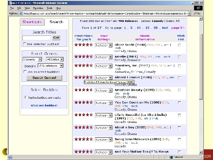 ML-clist Konstan: Recommender Systems, Summer 2009 