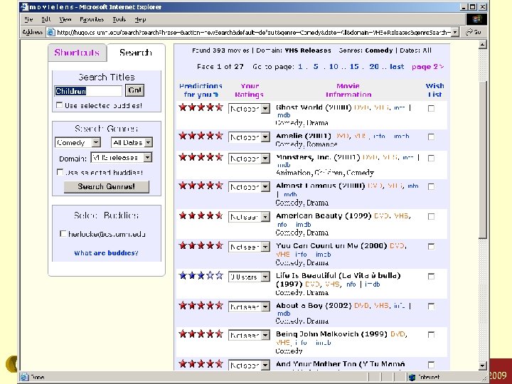 ML-search Konstan: Recommender Systems, Summer 2009 