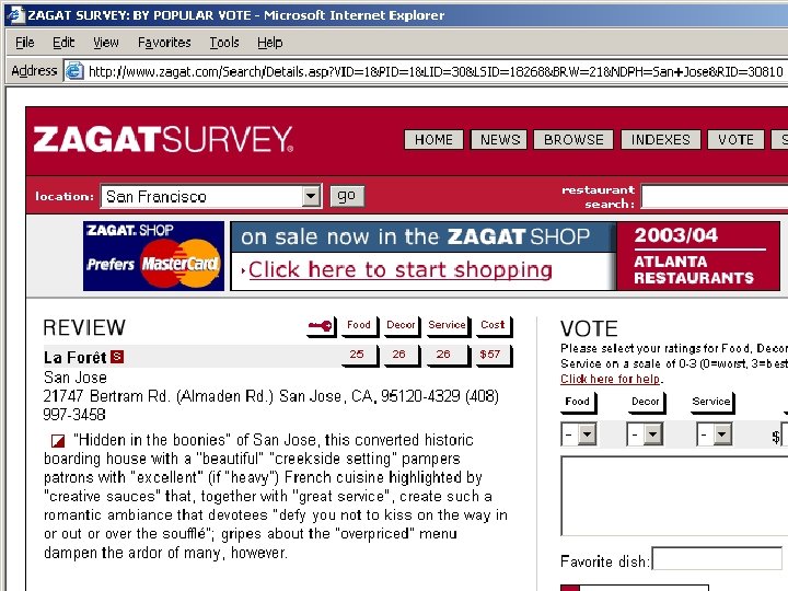 Zagat Guide Detail Konstan: Recommender Systems, Summer 2009 