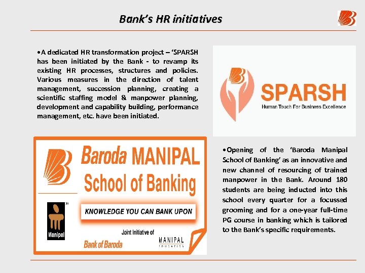 Bank’s HR initiatives • A dedicated HR transformation project – ‘SPARSH has been initiated