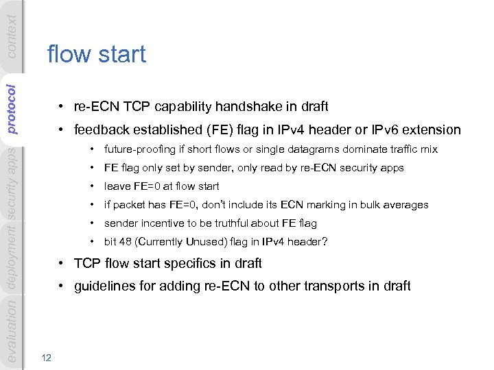 context evaluation deployment security apps protocol flow start • re-ECN TCP capability handshake in