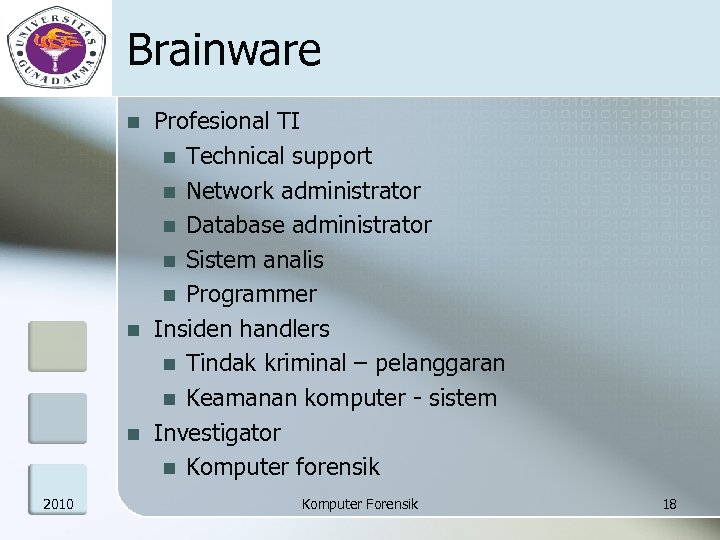 Brainware n n n 2010 Profesional TI n Technical support n Network administrator n