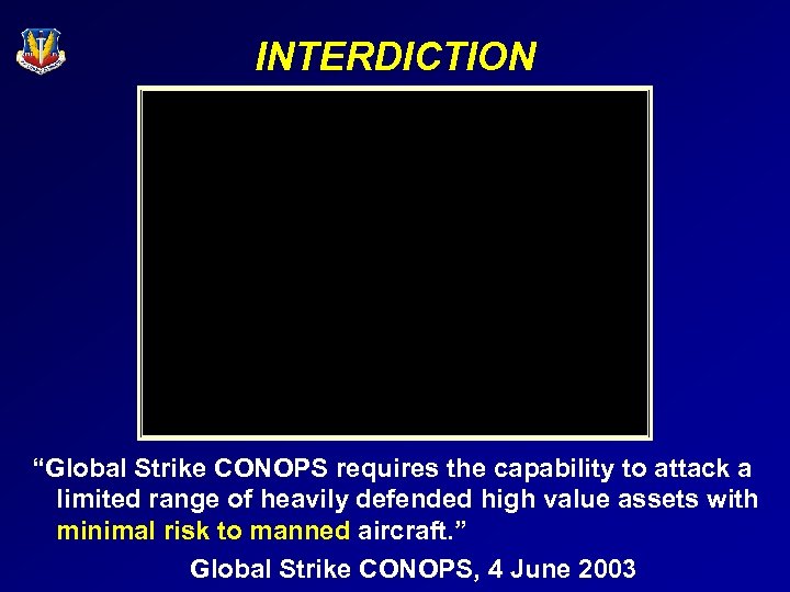 INTERDICTION “Global Strike CONOPS requires the capability to attack a limited range of heavily