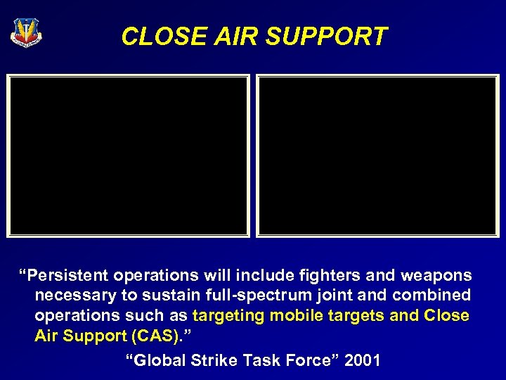 CLOSE AIR SUPPORT “Persistent operations will include fighters and weapons necessary to sustain full-spectrum