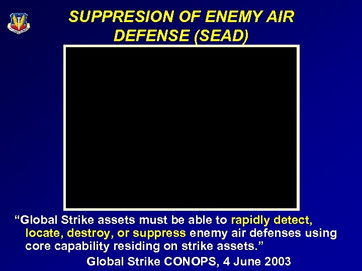 SUPPRESION OF ENEMY AIR DEFENSE (SEAD) “Global Strike assets must be able to rapidly