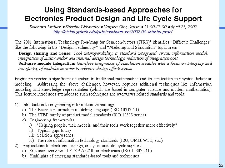 Short Course: Using Standards-based Engineering Frameworks for Electronics Product Design and Life Cycle Support