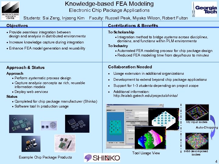 Knowledge-based FEA Modeling Electronic Chip Package Applications Students: Sai Zeng, Injoong Kim Faculty: Russell