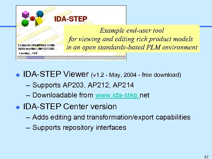 IDA-STEP Overview Example end-user tool for viewing and editing rich product models in an