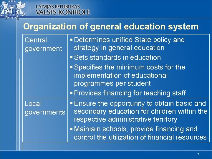 Organization of general education system § Determines unified State policy and strategy in general