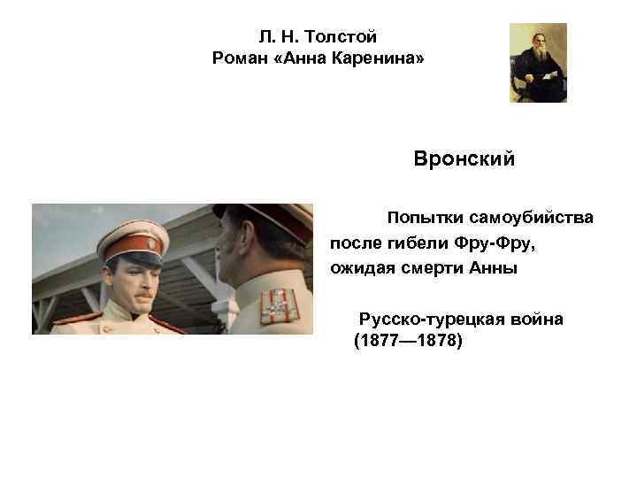 Л. Н. Толстой Роман «Анна Каренина» Вронский Попытки самоубийства после гибели Фру-Фру, ожидая смерти