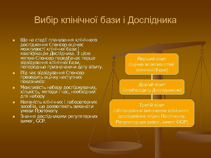 Вибір клінічної бази і Дослідника n n n Ще на стадії планування клінічного дослідження