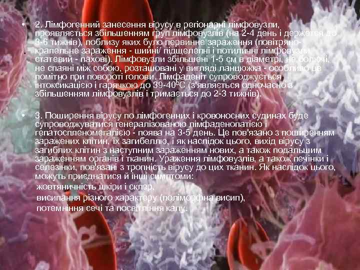  • 2. Лімфогенний занесення вірусу в регіонарні лімфовузли, проявляється збільшенням груп лімфовузлів (на