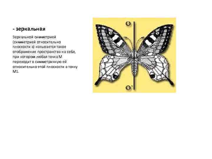 - зеркальная Зеркальной симметрией (симметрией относительно плоскости a) называется такое отображение пространства на себя,