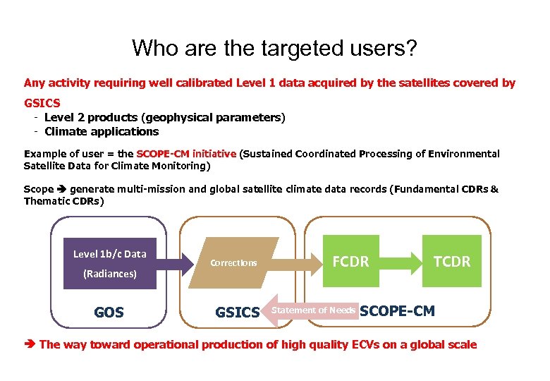 Who are the targeted users? Any activity requiring well calibrated Level 1 data acquired