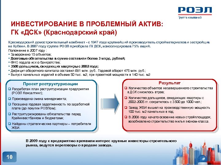 ИНВЕСТИРОВАНИЕ В ПРОБЛЕМНЫЙ АКТИВ: ГК «ДСК» (Краснодарский край) Краснодарский домостроительный комбинат - с 1947