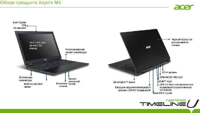 Обзор продукта Aspire M 3 Acer Crystal Eye HD webcam 15. 6” 16: 9