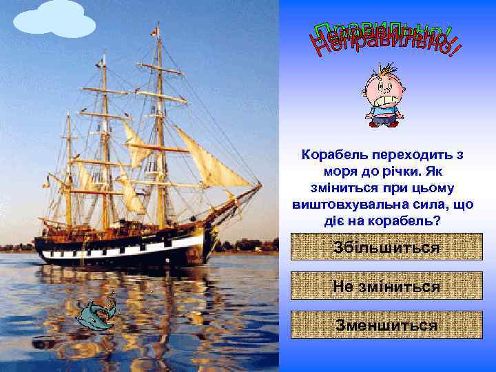 Корабель переходить з моря до річки. Як зміниться при цьому виштовхувальна сила, що діє