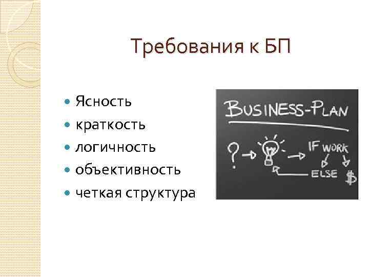 Требования к БП Ясность краткость логичность объективность четкая структура 
