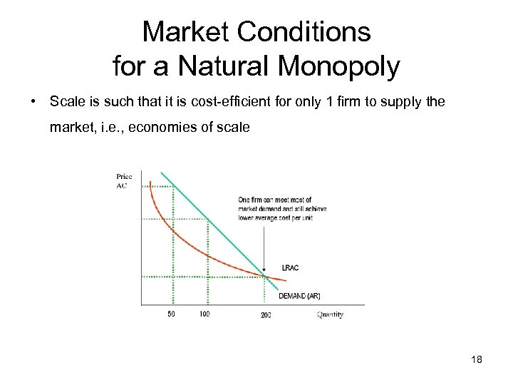 Market Conditions for a Natural Monopoly • Scale is such that it is cost-efficient