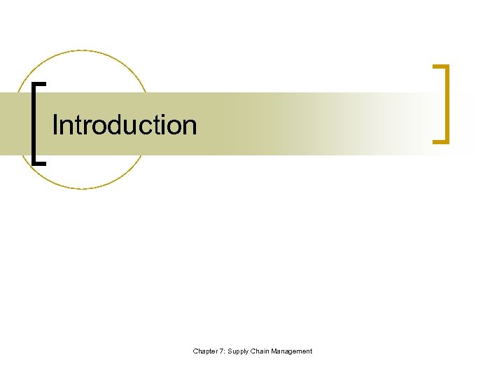 Introduction Chapter 7: Supply Chain Management 