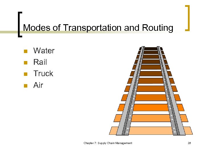 Modes of Transportation and Routing n n Water Rail Truck Air Chapter 7: Supply