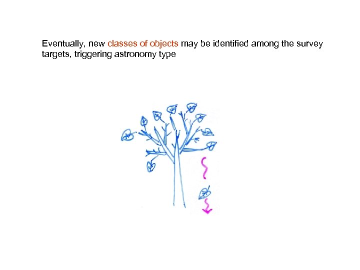 Eventually, new classes of objects may be identified among the survey targets, triggering astronomy