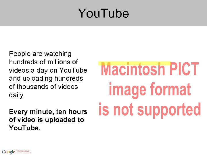 You. Tube People are watching hundreds of millions of videos a day on You.