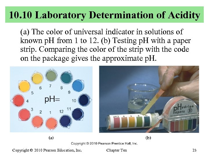 10. 10 Laboratory Determination of Acidity (a) The color of universal indicator in solutions